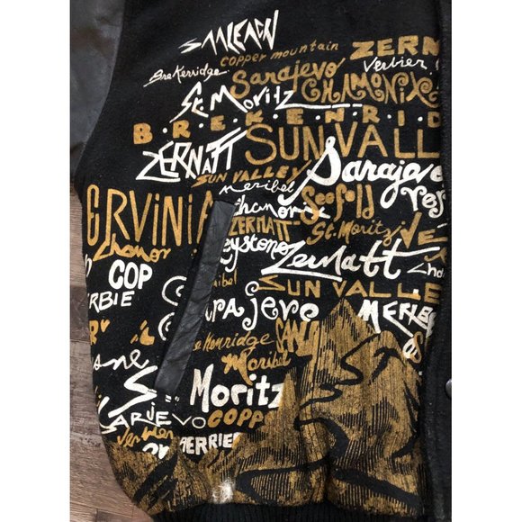 Dual Control Mens Large Black Ski Skiing All Over Print Button Up Jacket Vintage - Picture 5 of 9